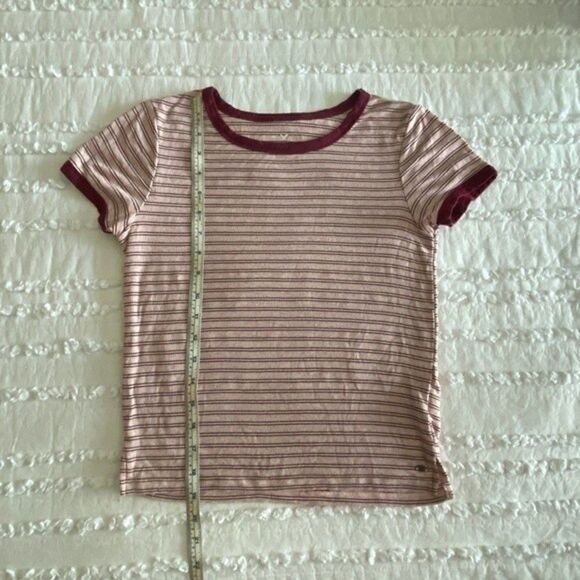 American Eagle Outfitters Striped Maroon and Pink Short Sleeve Tee - Picture 7 of 9